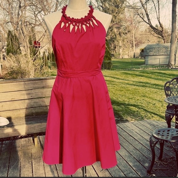 Elie Tahari Red Raspberry, Fit&Flare, Halter Neckline, Prom/Party Dress Sz. 6 - Picture 1 of 15